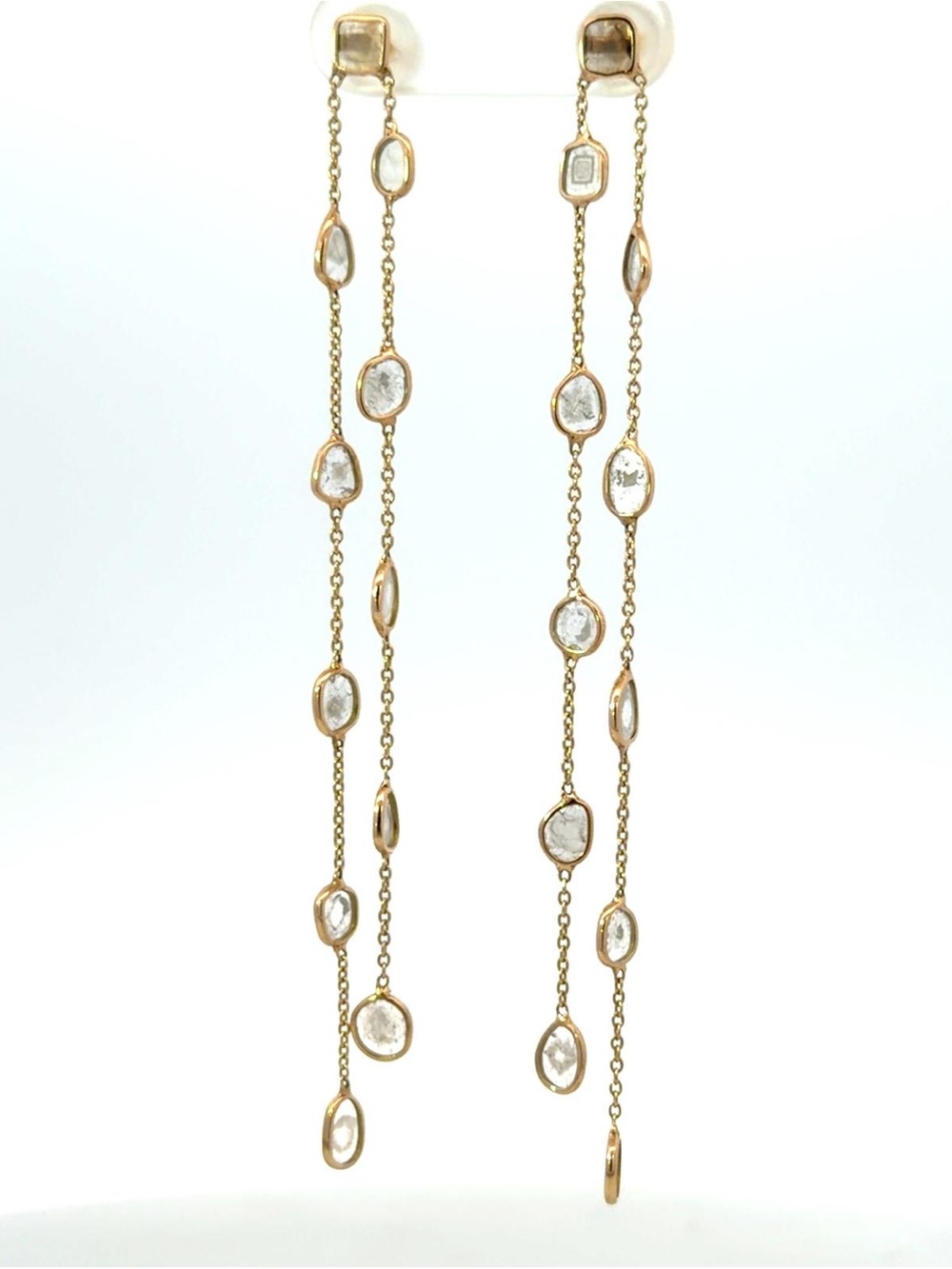 Long diamond slice bezeled earrings